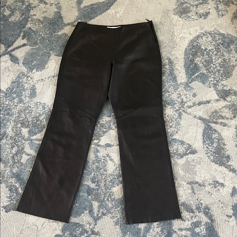 Elegant Leather Black Straight Leg Women's Pants